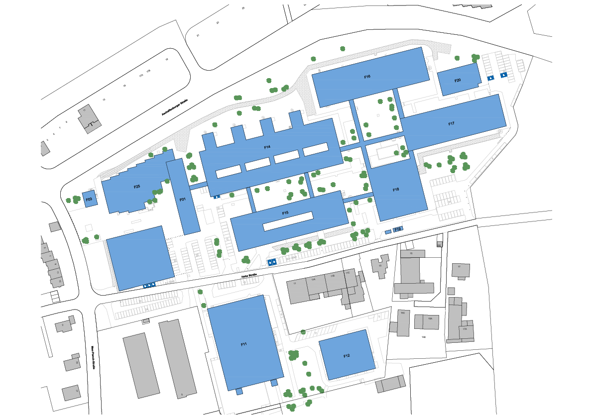 Lageplan der Hochschule Darmstadt – Campus Dienburg mit allen vorhandenen Schwerbehindertenparkplätzen