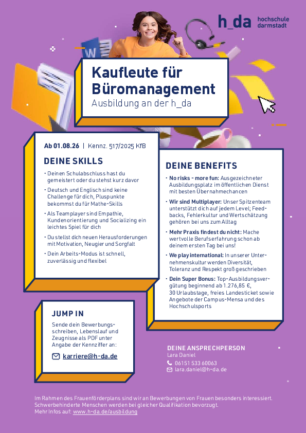 Plakat 517/2025 KfB - Ausbildungsplatz Kaufleute für Büromanagement - PDF zum download hinterlegt
