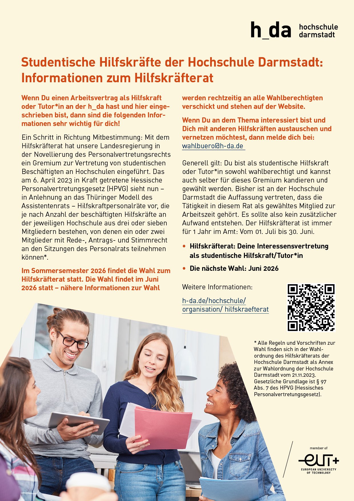 Onepager mit Informationen zum Gremium Hilfskräfterat