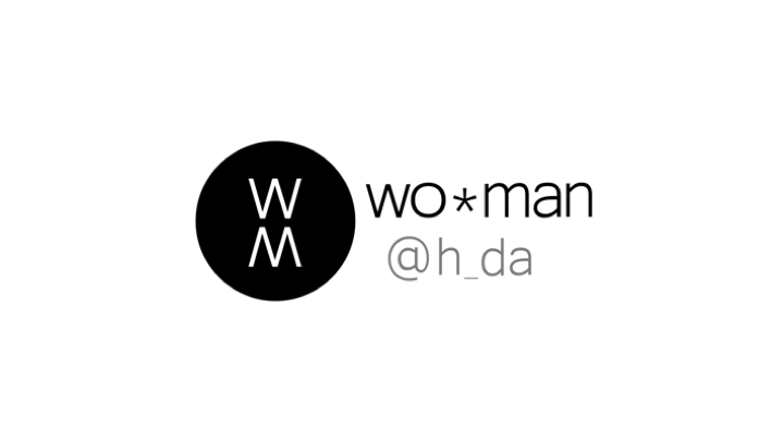 Das Logo des Projekts zeigt einen schwarzen Kreis, in dem die Buchstaben W und M zu sehen sind. Daneben ist ein Schriftzug mit "wo*man @ h_da".